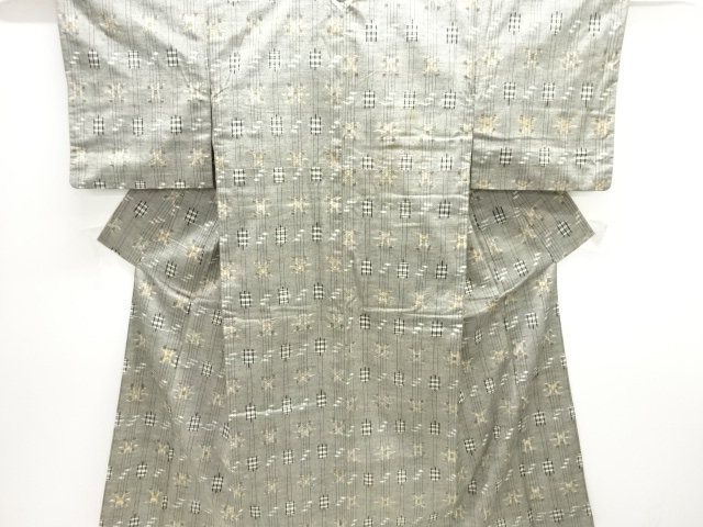 JAPANESE KIMONO / ANTIQUE KIMONO / SILK / TSUMUGI / WOVEN KASURI PATTERN